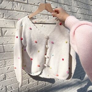 Vintage 1980s Nina Hand Knit Polka Dot Cardigan Size S/M